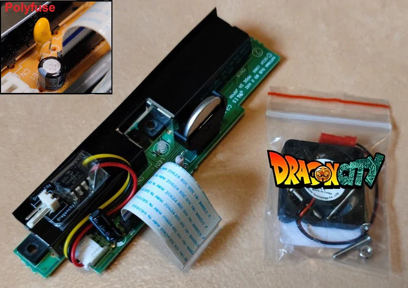 Dreamcast - Port Manette VA0 / VA1 / VA2.1 - Led Original/Bleue/Rouge + Pile Neuve via Socket + Ventilateur Silencieux + Fusible Neuf (Polyfuse)